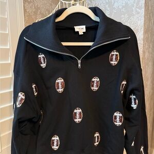 Peach Love California Black sequin Football Zip-Up Sweatshirt